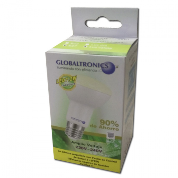 Ampolleta led R63 7,2W E27 luz cálida 580lm 110° 10000hr Globaltronics